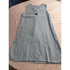New Collection Blue Linen Italy Lagenlook Artsy Dress One Size